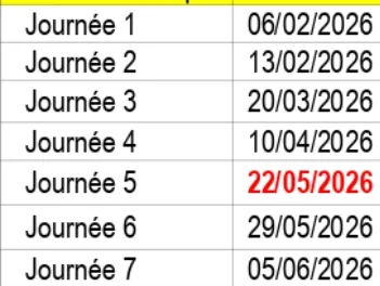 Calendrier des journées de compétition de tennis de table à Garges-lès-Gonesse, saison 2025-2026